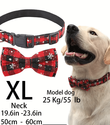 Collar navideño con lazo perro color rojo talla XL